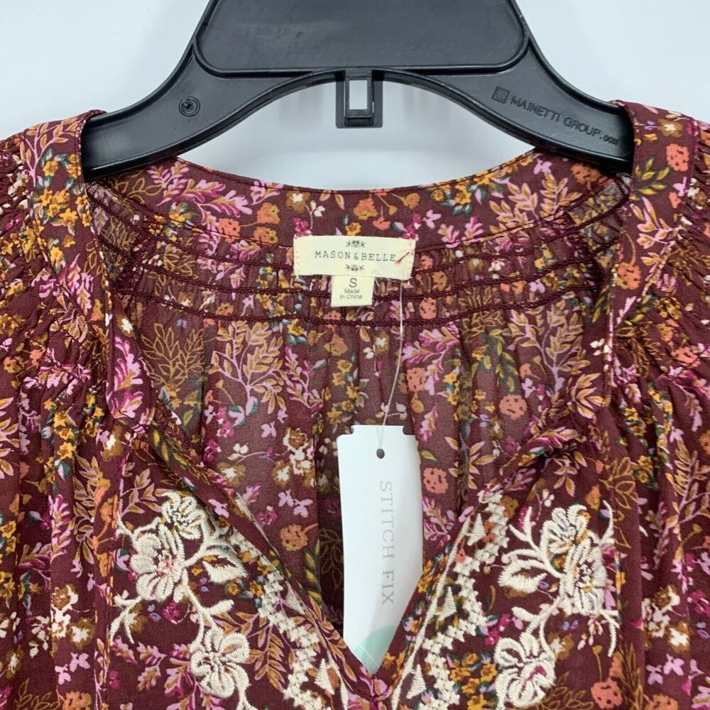 Mason & Belle Top Floral Print Bobby Embroidered Tie Detail NWT - Picture 5 of 12